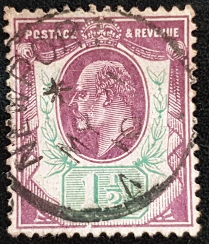 Great Britain King Edward VII SG224 SPEC M9(2), 1½d slate-purple & bluish green (C) VFU. CDS NEWPORT