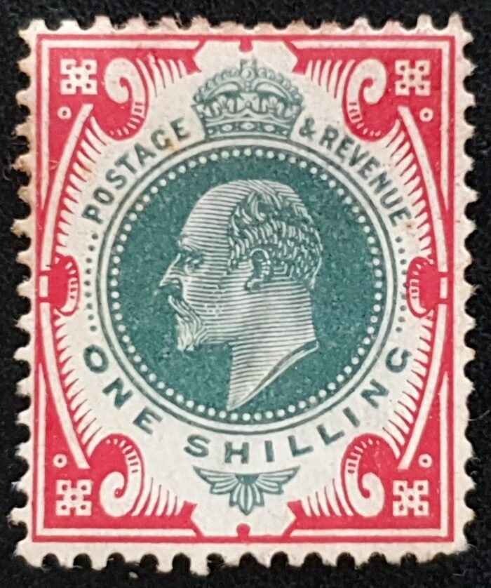 Great Britain King Edward VII De La Rue SG259 SPEC M46(3), 1s dull green & scarlet LMM