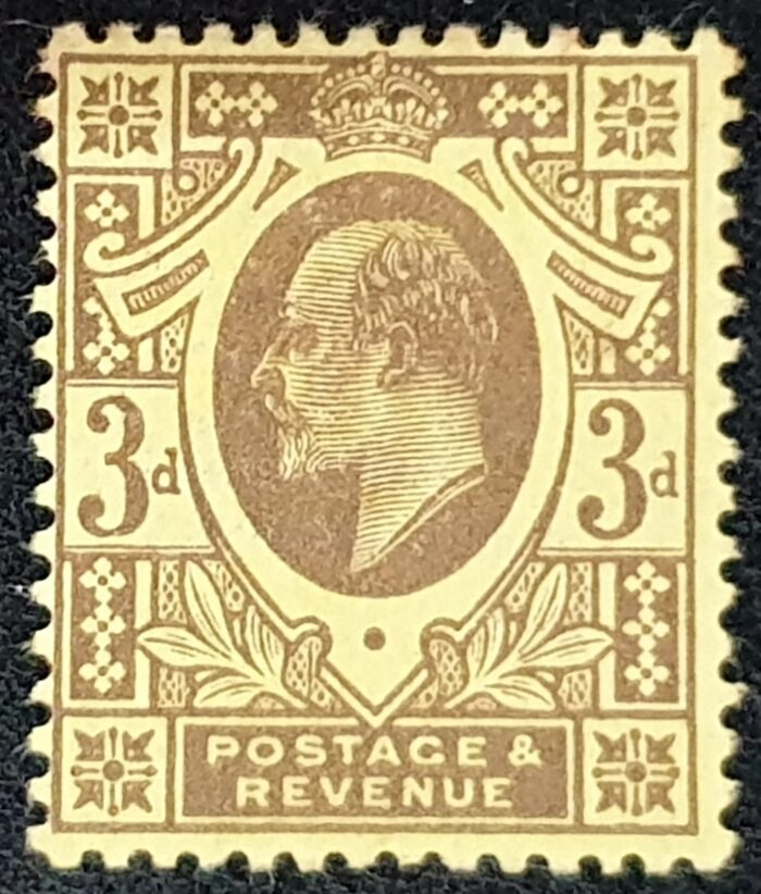 Great Britain King Edward VII 1911 SG277 SPEC M21(1) 3d purple on lemon M/M Cat £125