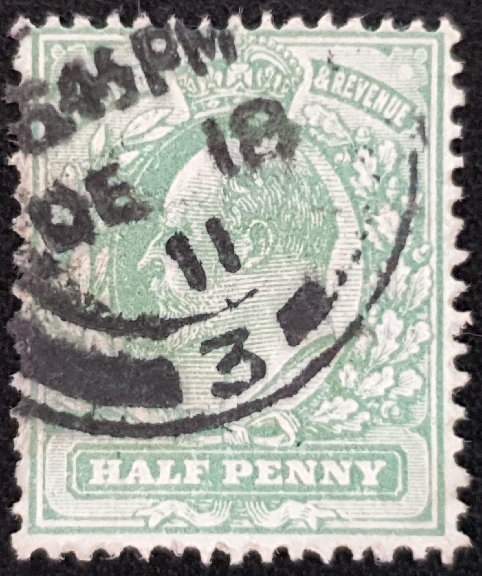 Great Britain King Edward VII 1911 SG279 SPEC M4(4), ½d pale bluish green, FINE USED. Cat £45. CDS