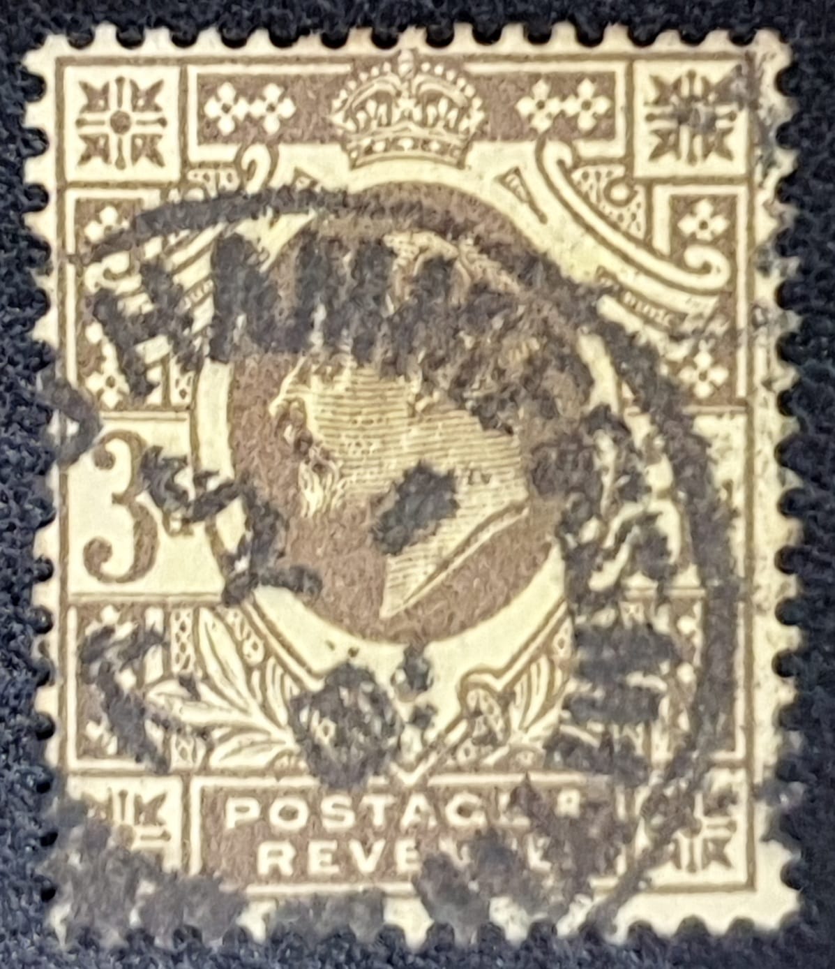 Great Britain King Edward VII 1911 SG285 SPEC M22(2), 3d greyish purple on lemon USED