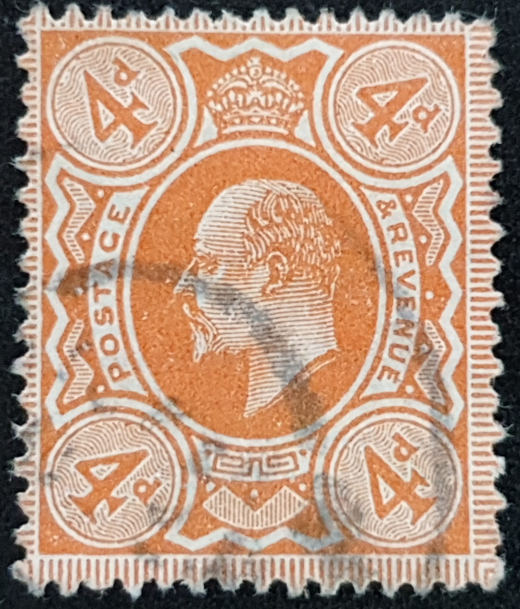 Great Britain King Edward VII 1911 SG286 SPEC M27(1) 4d bright orange USED