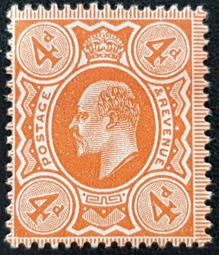 Great Britain King Edward VII 1911 SG286 SPEC M27(2), 4d deep bright orange M/M