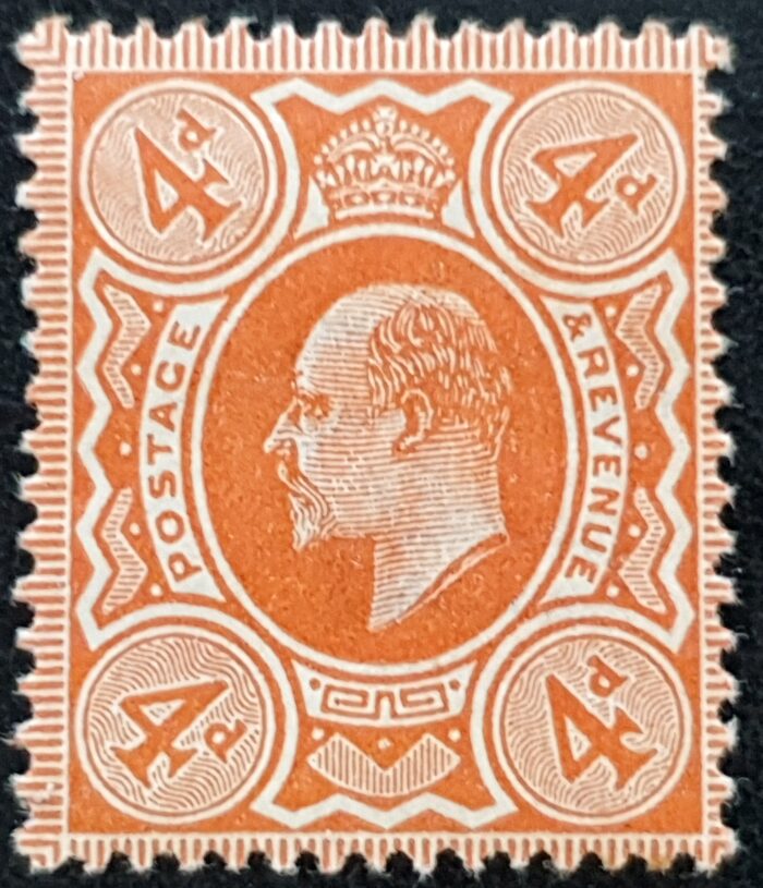 Great Britain King Edward VII 1911 SG286 SPEC M27(2), 4d deep bright orange M/M