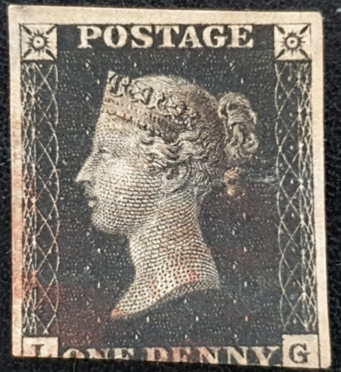 Great Britain Queen Victoria 1840 SG2 1d Penny Black Letters LG Red MX used