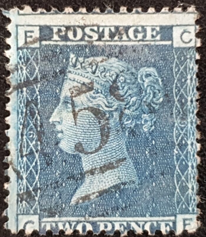 Great Britain Queen Victoria SG45 2d blue Letters CF Plate 9 used
