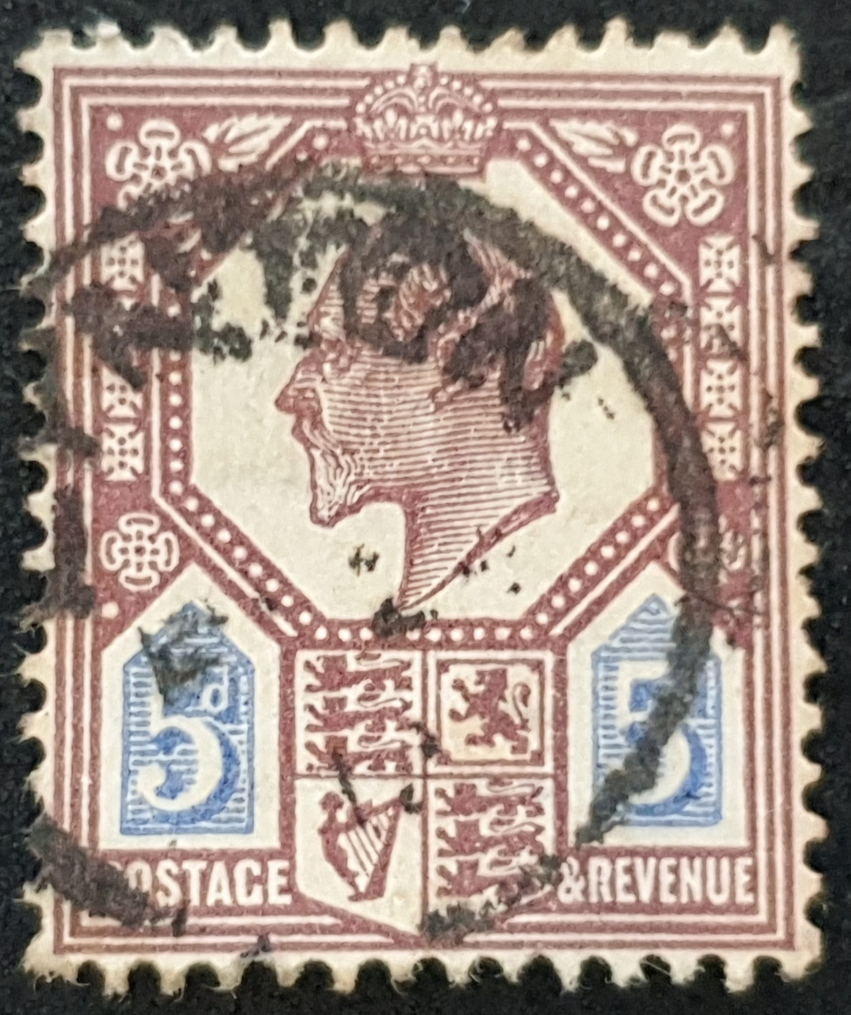 Great Britain King Edward VII SG294 SPEC M30(3) 5d deep dull red-pur & brt blue USED