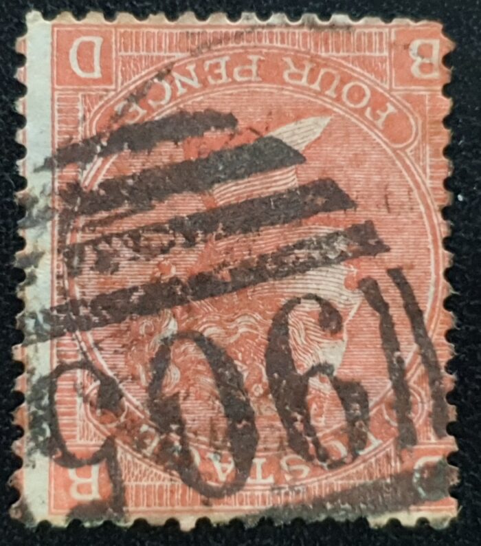 Great Britain Queen Victoria 1865 SG94wi 4d vermilion Plate 11 B-D Wmk. Inv. used