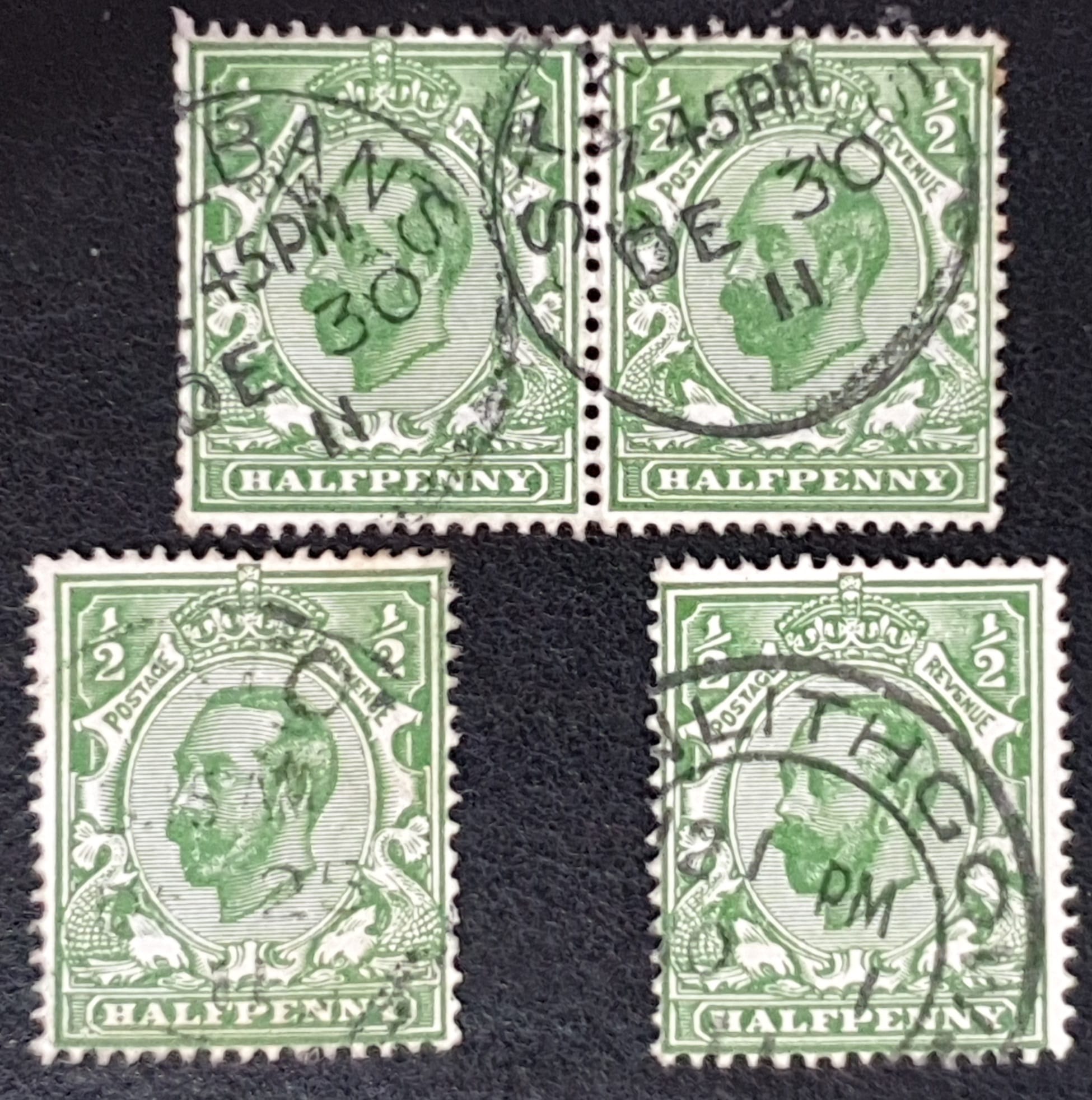 Great Britain King George V SG325 SPEC N2(6), ½d deep green Die B Used Stamps
