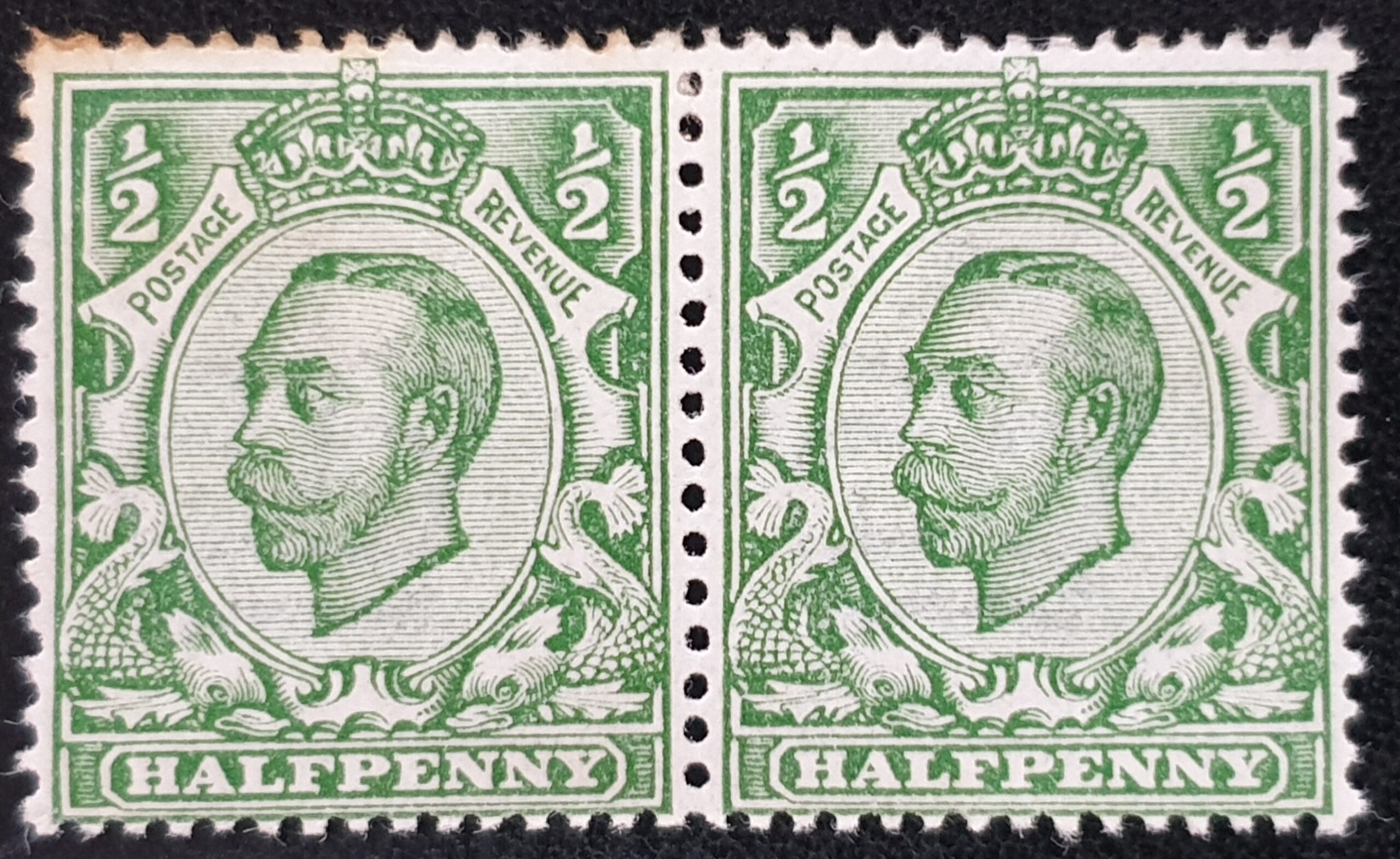 Great Britain King George V SG339 SPEC N4(1), ½d green WMK CROWN, M/M