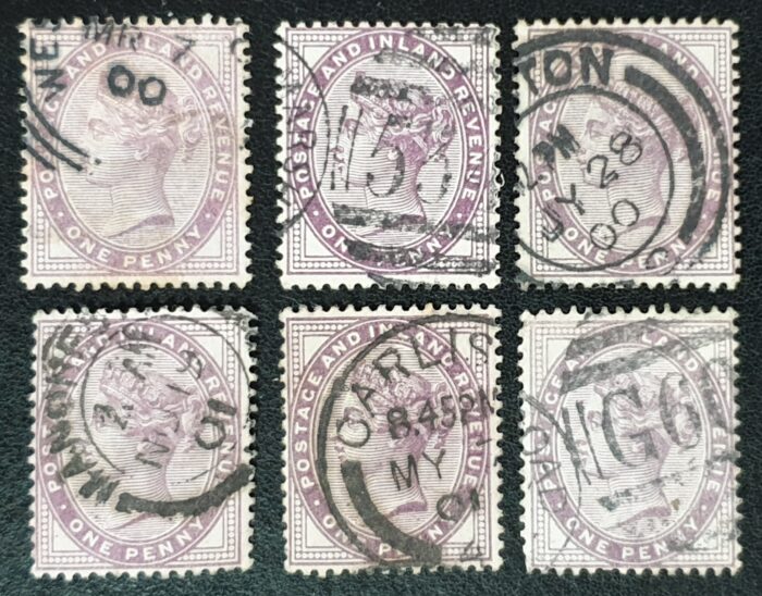 Great Britain Queen Victoria SG172/4 1d lilac/mauve 16 dots used stamps