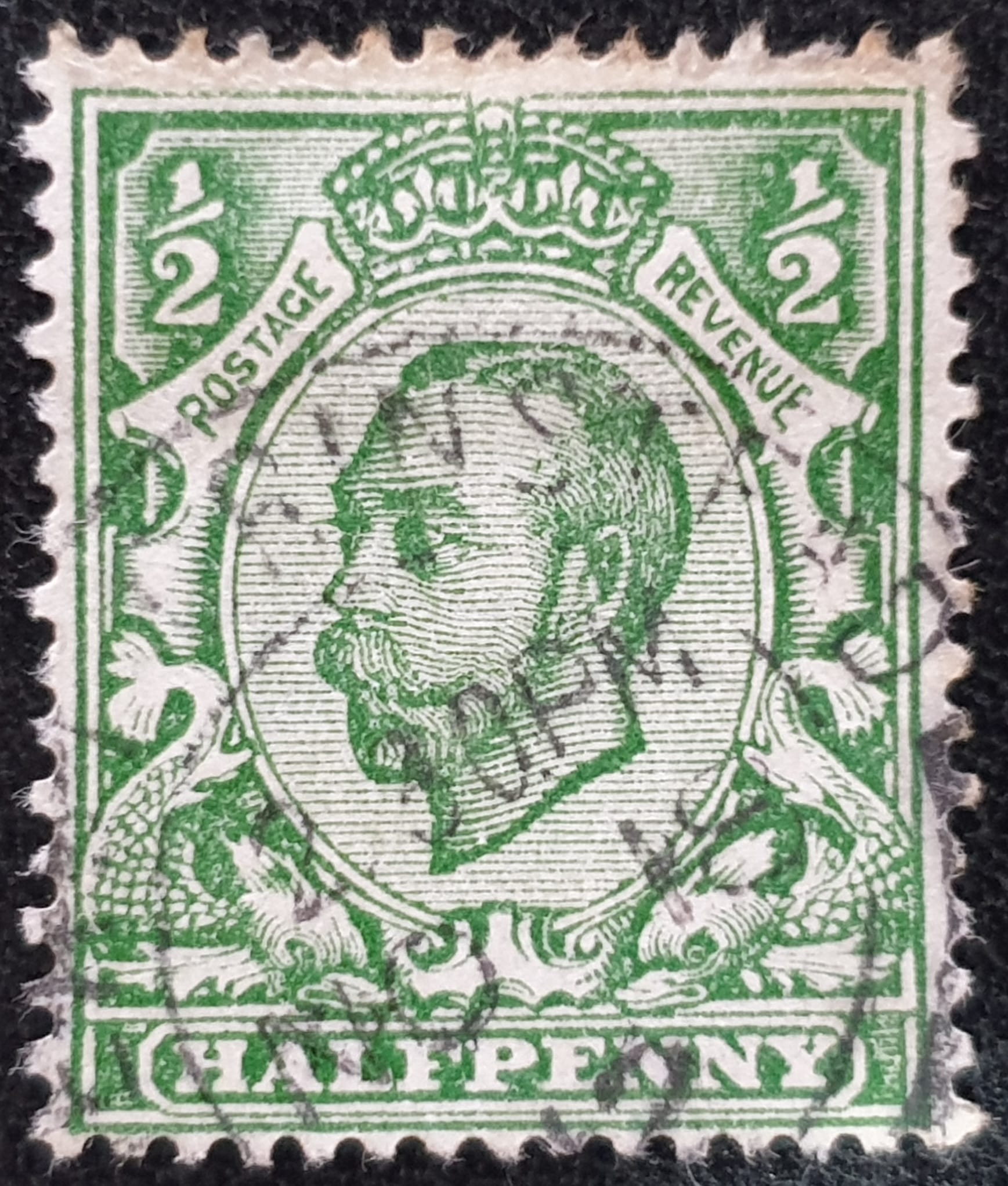 Great Britain King George V SG340a ½d yellow-green NO CROSS ON CROWN Used