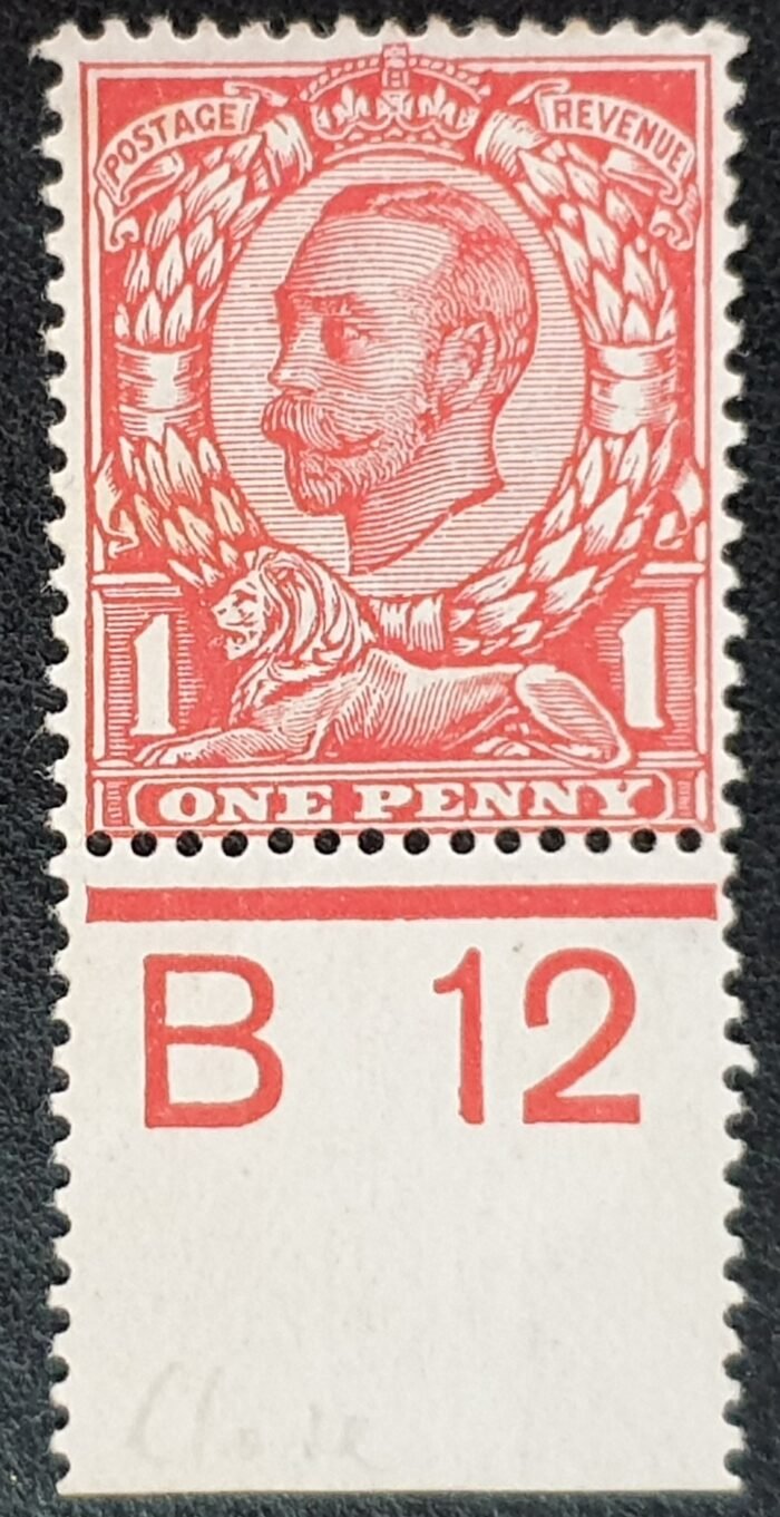 Great Britain King George V SG342 SPEC N11(1), 1d scarlet WMK CROWN Control 342 B12c (e) M/M