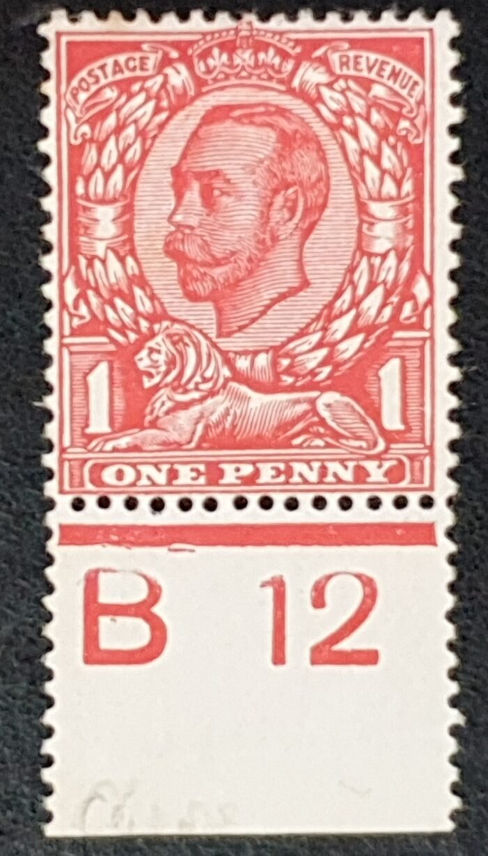 Great Britain King George V SG342 SPEC N11(1), 1d scarlet WMK CROWN Control 342 B12c (p) M/M