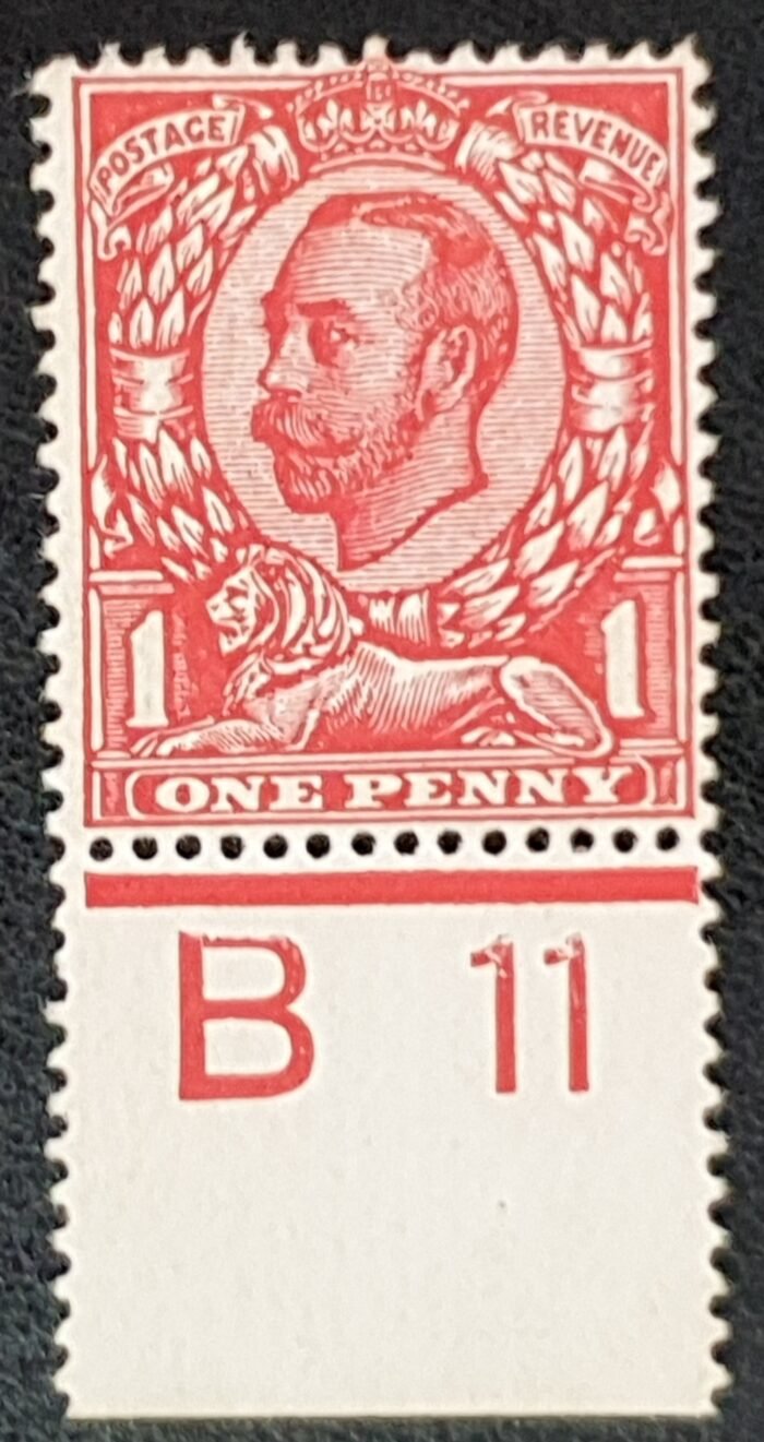 Great Britain King George V SG342 SPEC N11(1), 1d scarlet WMK CROWN Control 342 B11 (e) M/M