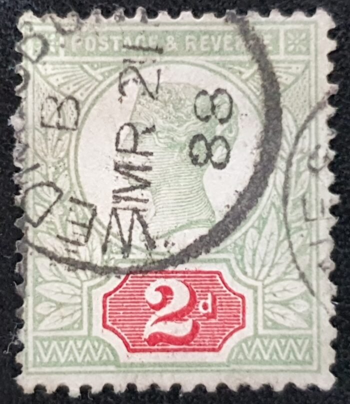 Great Britain Queen Victoria SG200 2d. Grey-green & carmine CDS WEDNESBURY FU