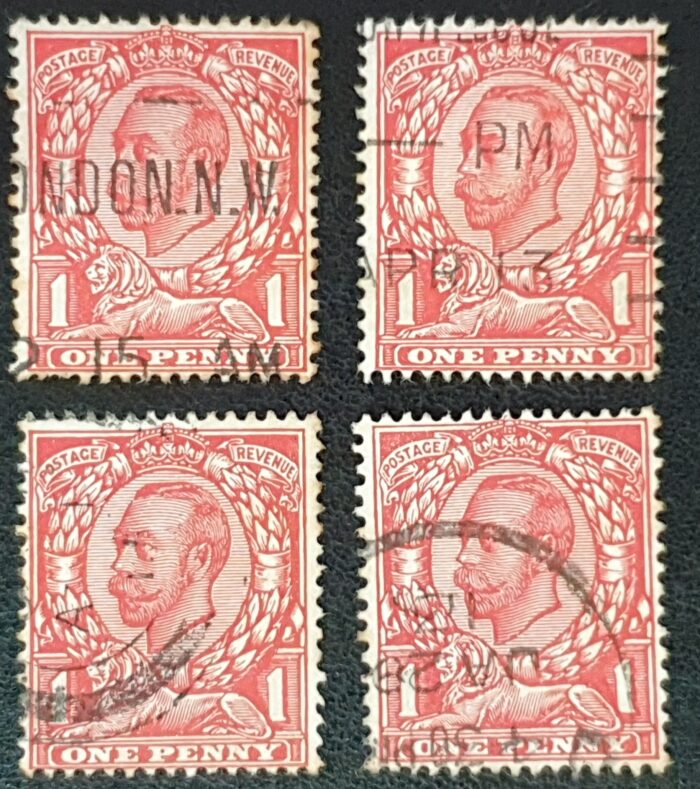 Great Britain King George V 1912  SG345 1d scarlet Wmk. W100 used stamps
