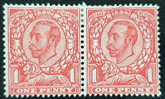 Great Britain King George V 1912 SG350 SPEC N13(1), 1d scarlet WMK RC (MULT), Pair M/M