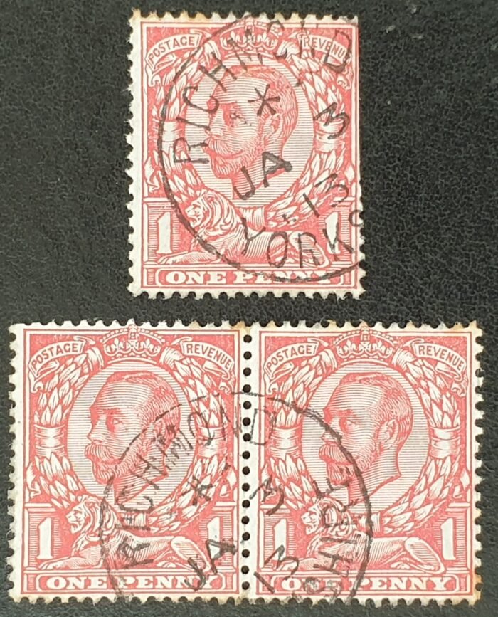 Great Britain King George V 1912 SG350 SPEC N13(1), 1d scarlet WMK RC (MULT) CDS Richmond Used
