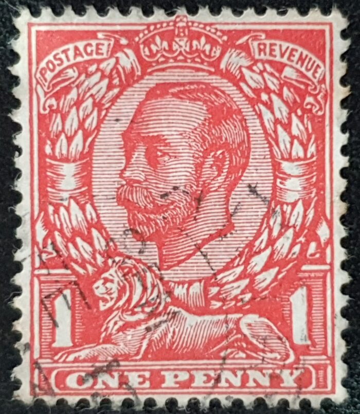 Great Britain King George V 1912 SG349 SPEC N13(2), 1d brt scarlet WMK RC (MULT), Used