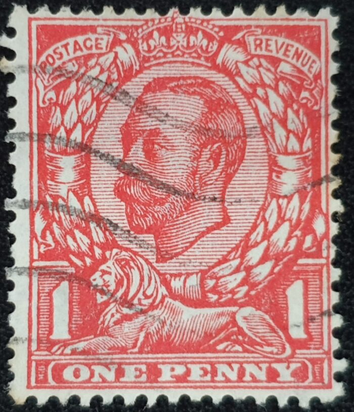 Great Britain King George V 1912 SG349 SPEC N13(2), 1d brt scarlet WMK RC (MULT), Used