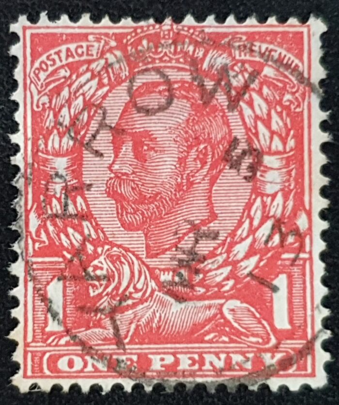 Great Britain King George V 1912 SG349 SPEC N13(2), 1d brt scarlet WMK RC (MULT), CDS YARROW Used