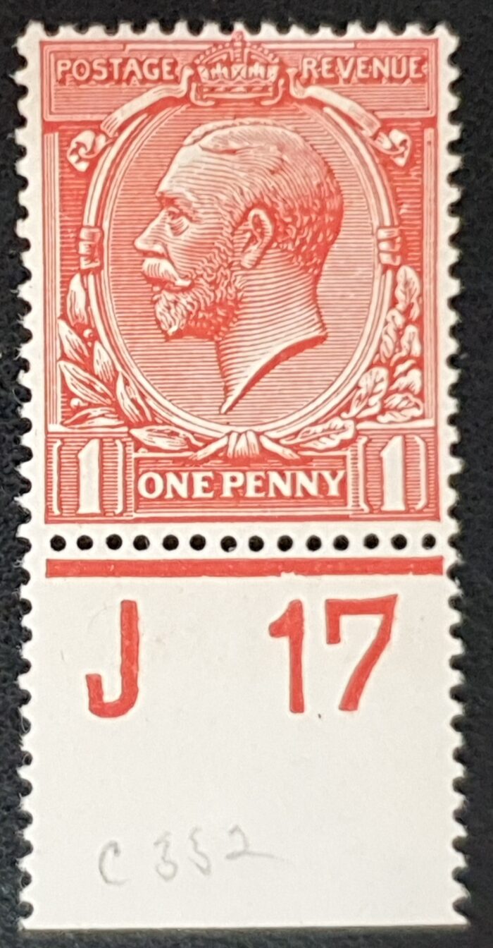 Great Britain King George V SG357, 1d bright scarlet Control J17 M/M