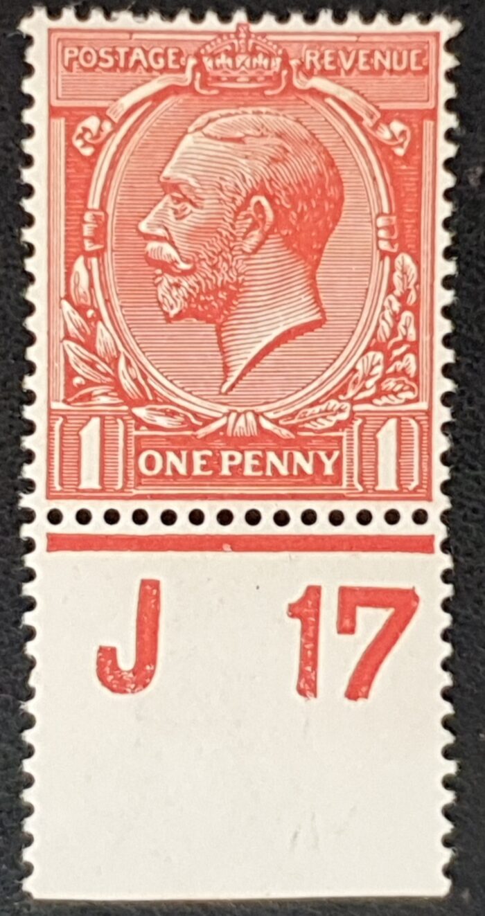 Great Britain King George V SG357, 1d bright scarlet Control J17 M/M