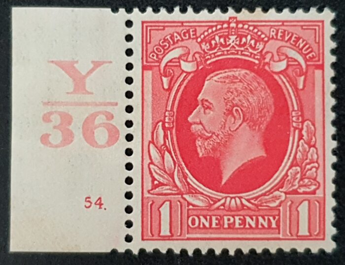 Great Britain King George V  SG440 N50 1d Scarlet Control Y36 Cyl. 54 DOT LMM