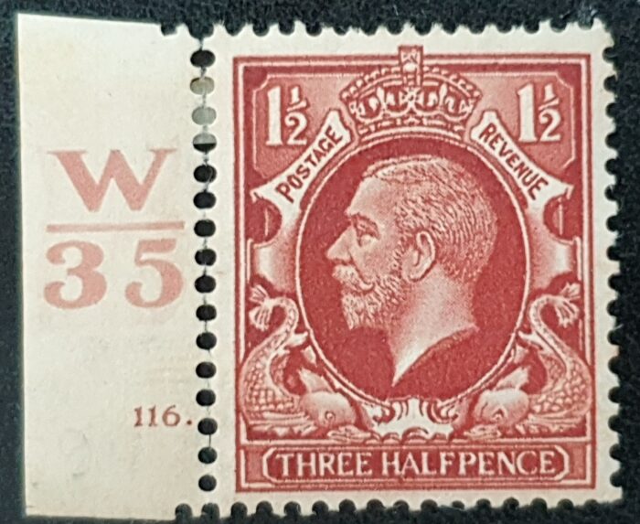 Great Britain King George V 1934 SG441 1½d red-brown Control W35 Cyl. 116 Dot LMM