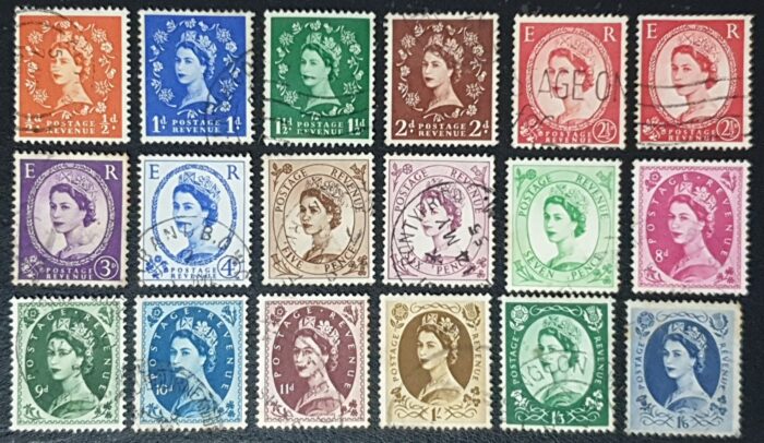 Great Britain Queen Elizabeth II 1952 Wildings Tudor Crown Set of 17 SG515 - SG531 Used