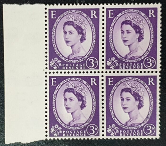 Great Britain Queen Elizabeth II 1954 SG520 3d. deep lilac TUDOR CROWN WMK WILDING Block of 4 M/M