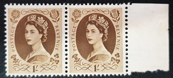 Great Britain Queen Elizabeth II 1953 SG529 1s bistre brown Pair M/M