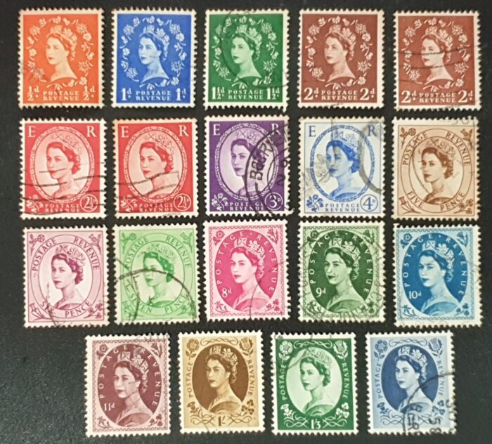 Great Britain Queen Elizabeth II 1955-58 SG540/56 Set of 18 Used Stamps