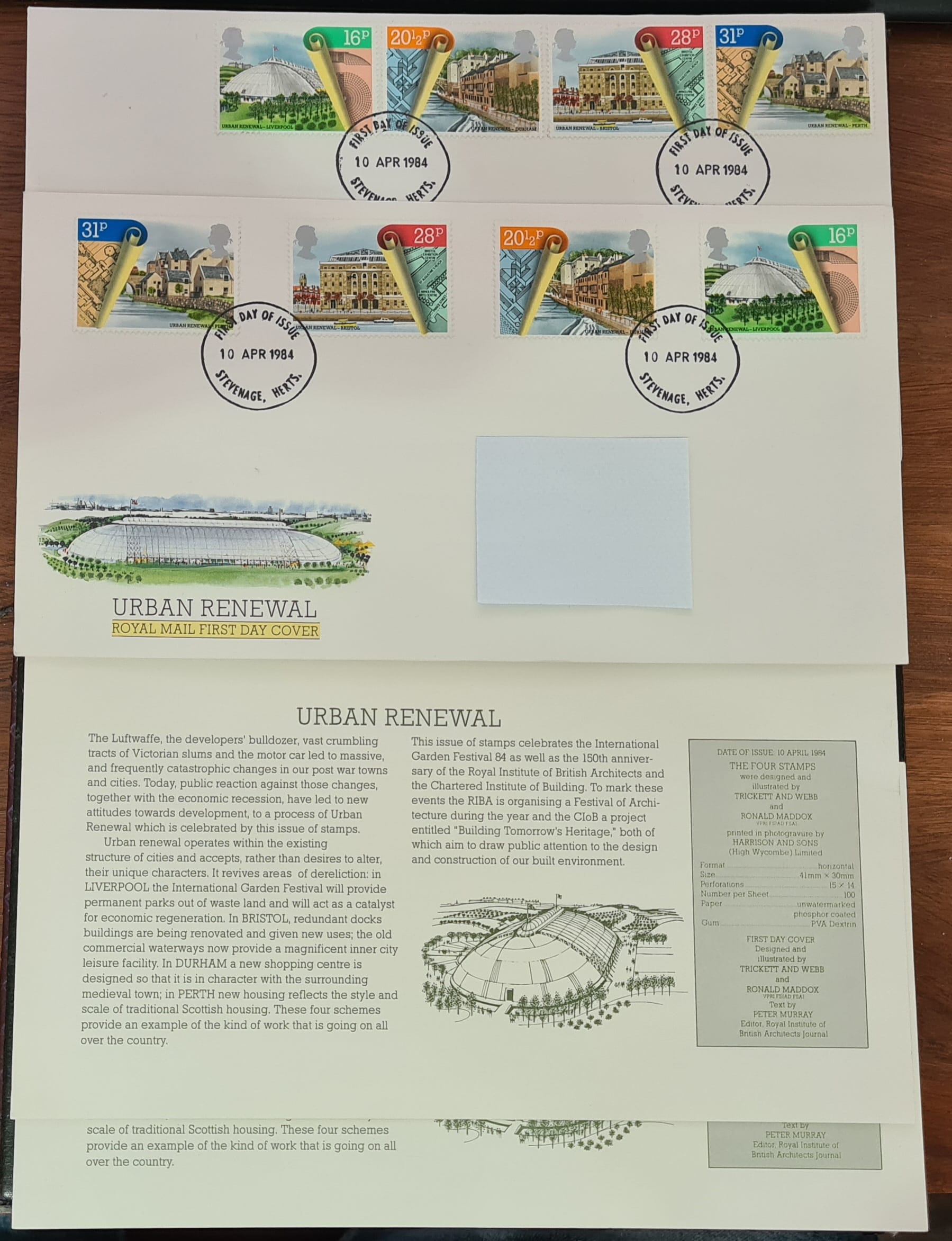 Great Britain 1984 First Day of Issue URBAN RENEVWAL (2) STEVENAGE FDC'S