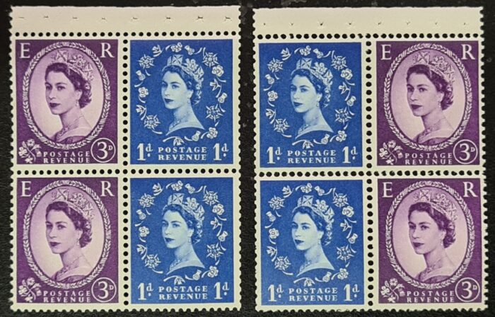 Great Britain Queen Elizabeth II 1958 Wilding Panes SG571m/ma Crowns to Left MNH