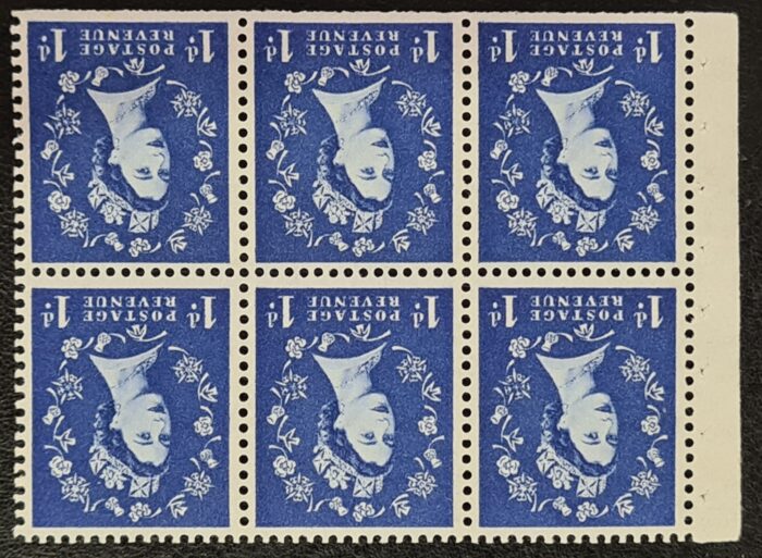 Great Britain Queen Elizabeth II SG571wi. 1d Ultramarine Booklet Pane of 6 Wmk. Inverted MNH