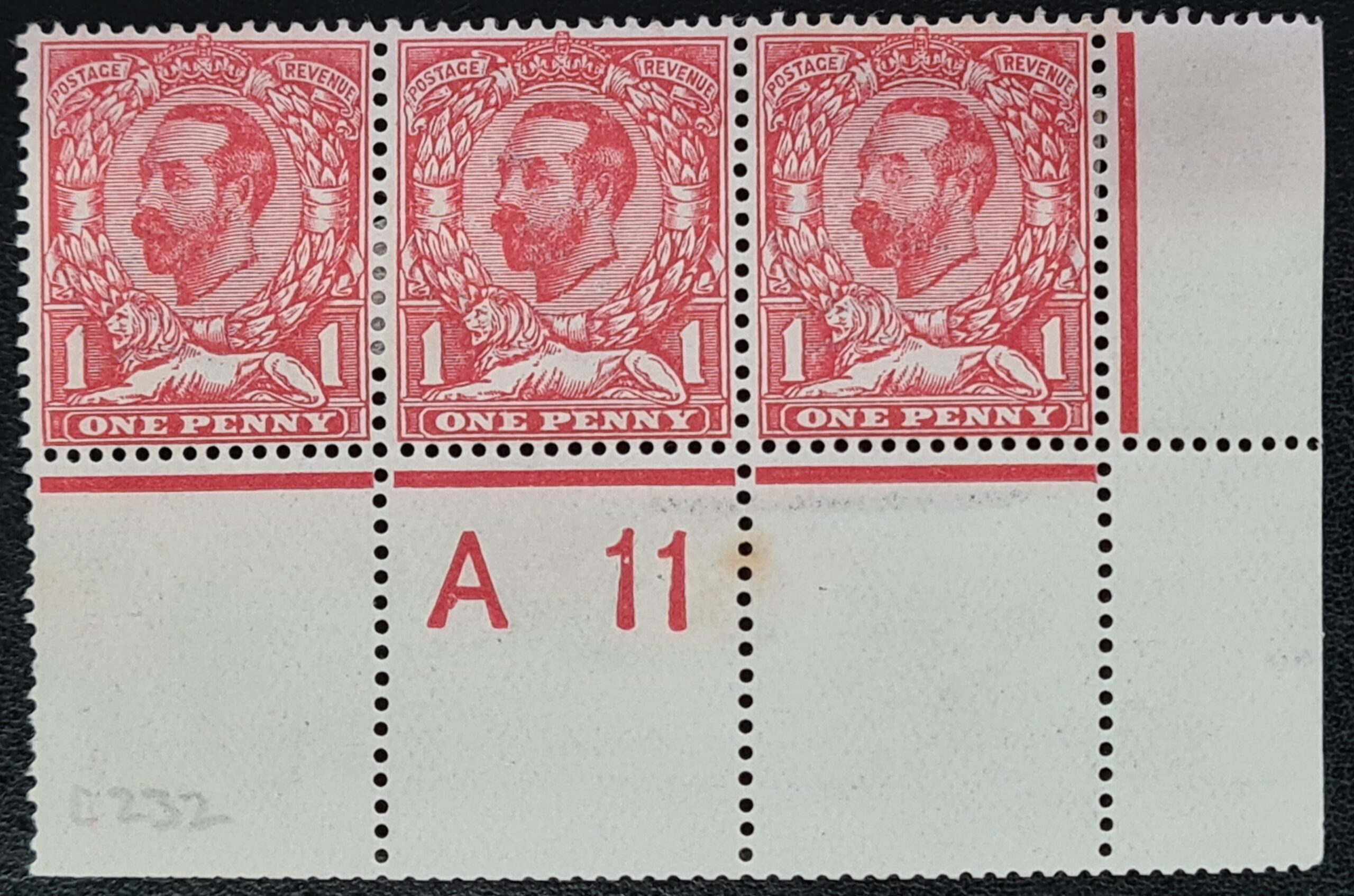 Great Britain King George V 1911 SG328 N7(6) 1d Rose Pink Downey Head Control A 11(w) M/M