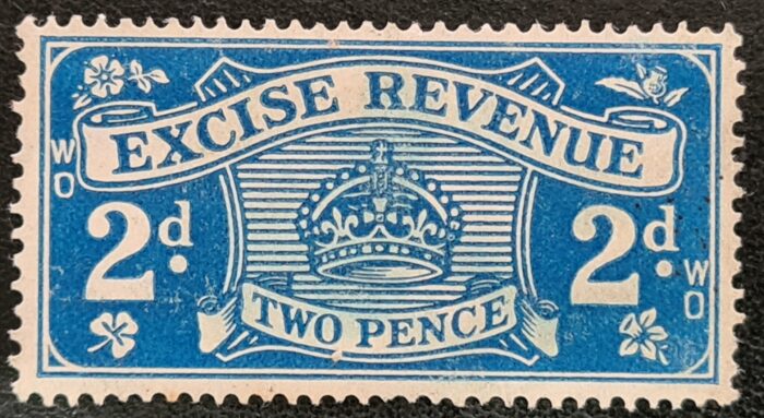 Great Britain King George V 1925 Excise Revenue 2d blue Mounted Mint Single Stamp