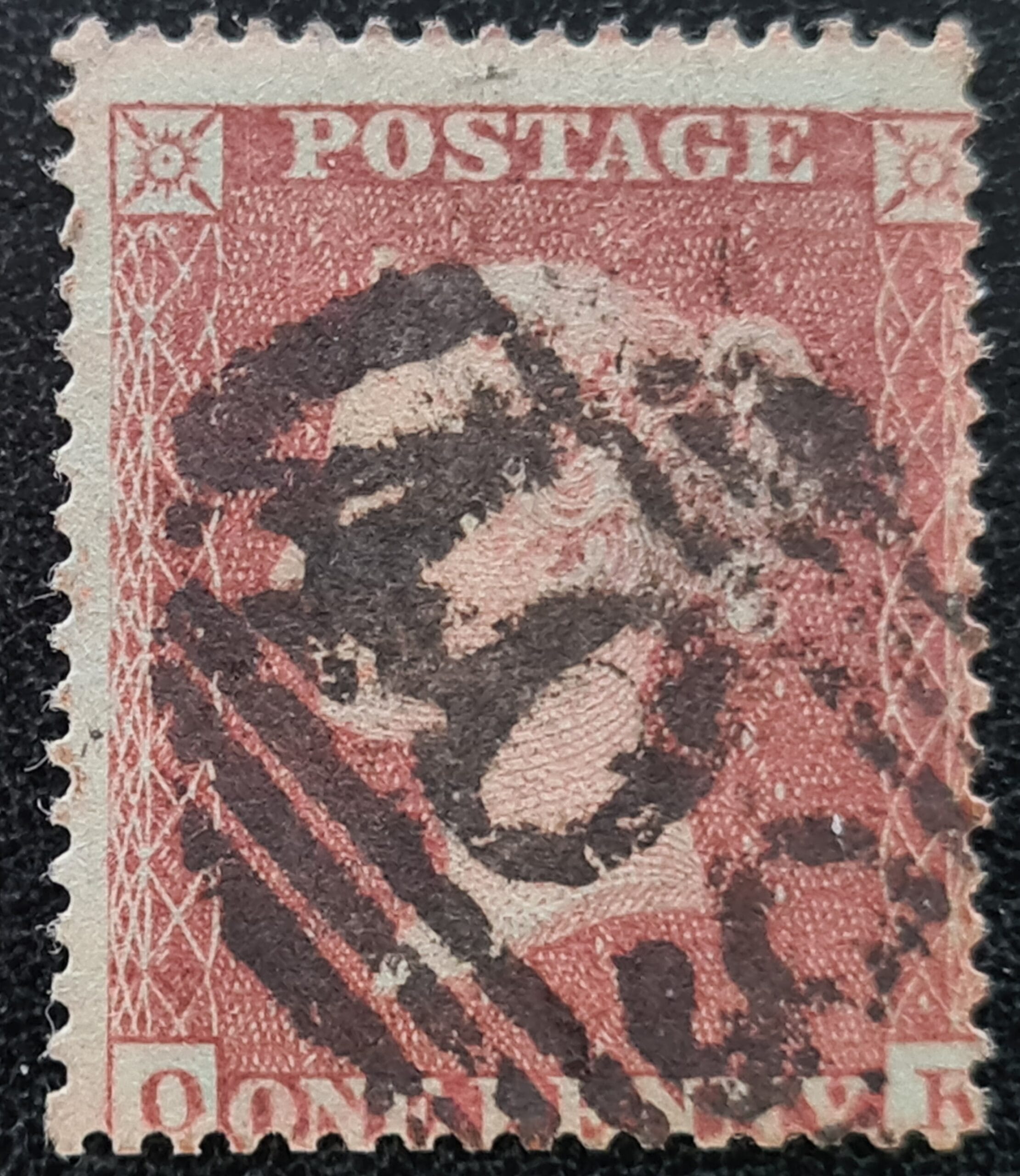 Great Britain Queen Victoria 1854 SG18 1d yellow-brown (Die I) SC P.16 OK Cancel Jersey used