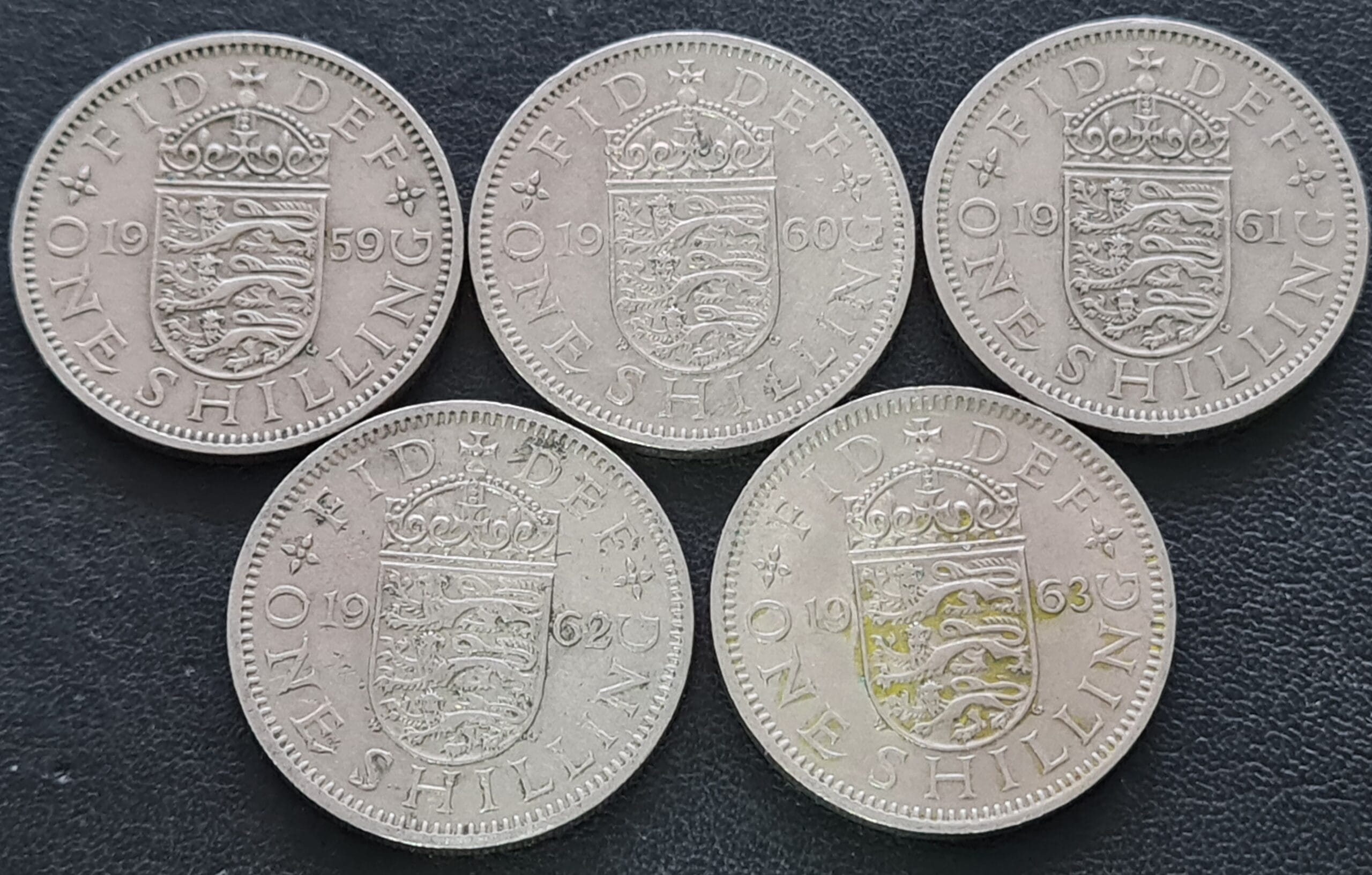 GB 1959/63 English Shilling 5x Coins English Currency Elizabeth II