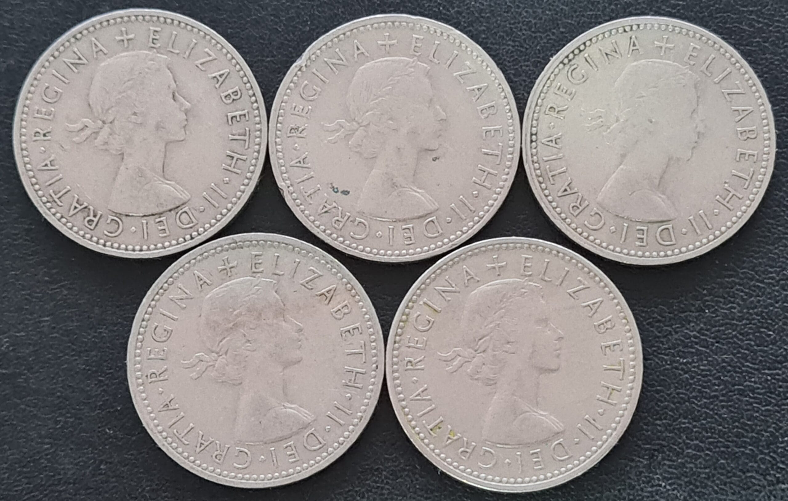 GB 1959/63 English Shilling 5x Coins English Currency Elizabeth II - Image 2
