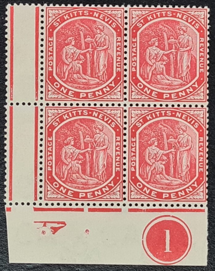 St. Kitts-Nevis 1903 SG14a 1d red Block of 4 LMM
