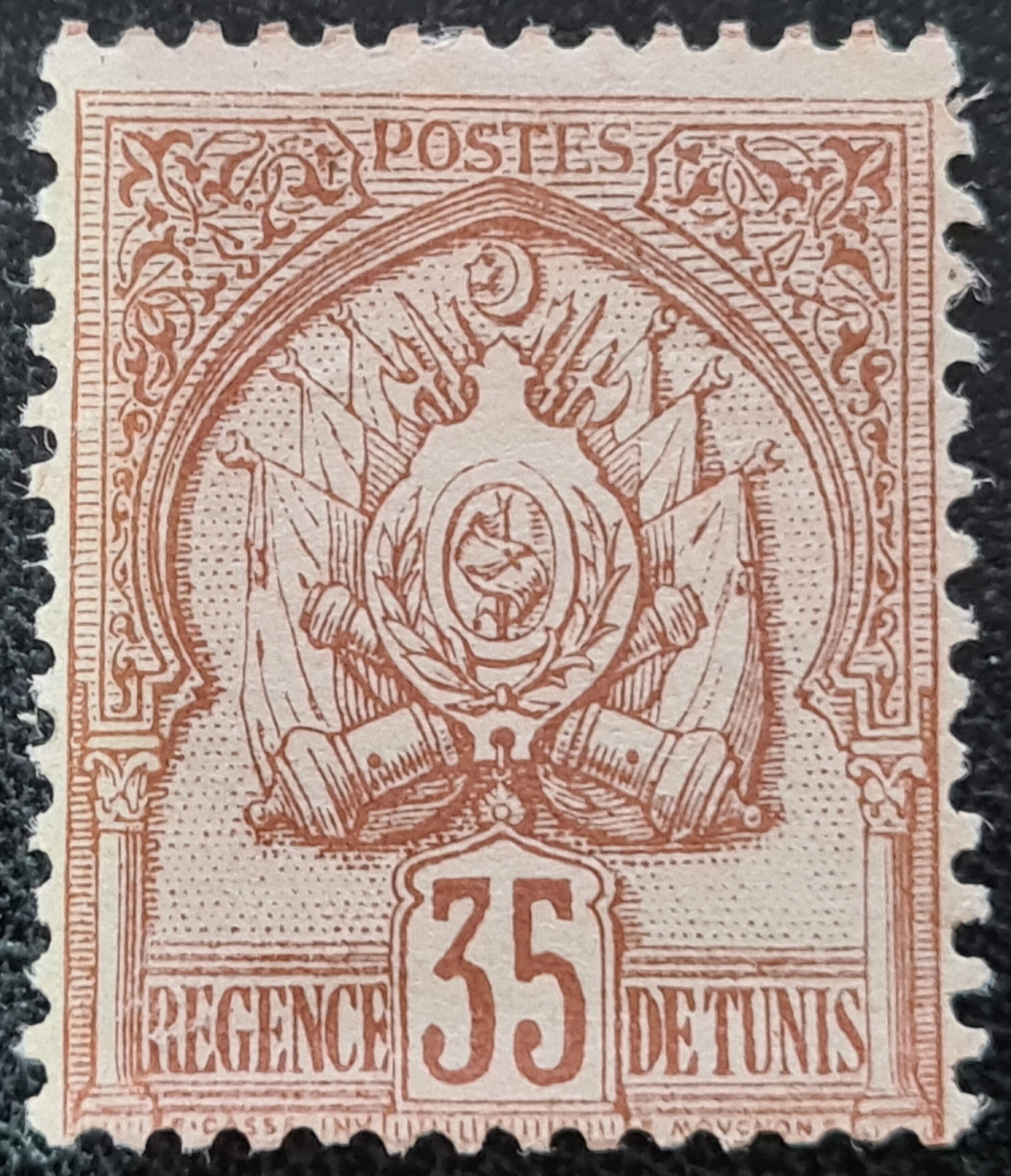 Tunisia 1888 SG26 35c. brown 'Arms on Shaded Background' Mounted Mint Single Stamp