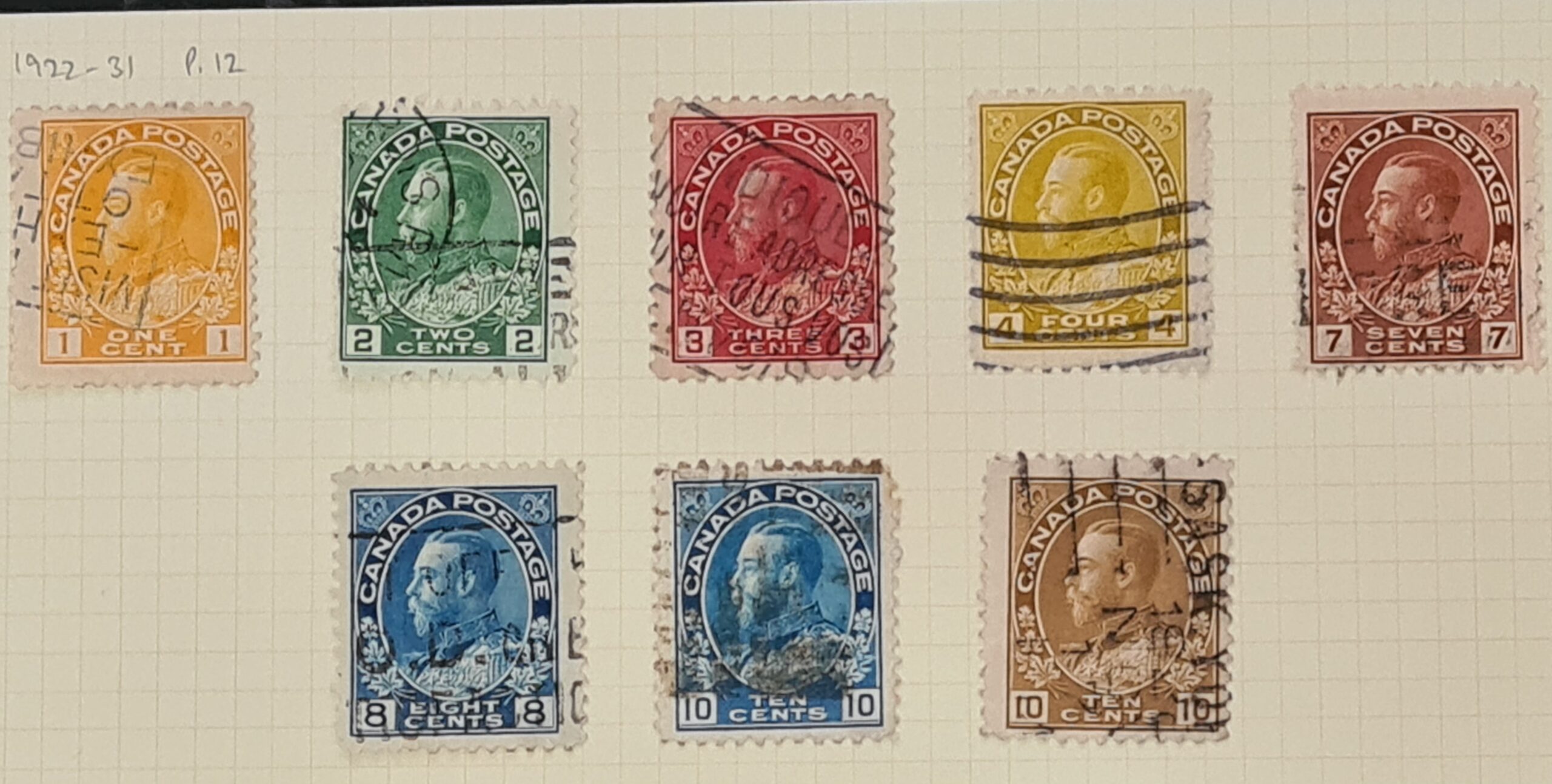 Canada 1922-31 GV SG246-254 Part Set of 8 used stamps