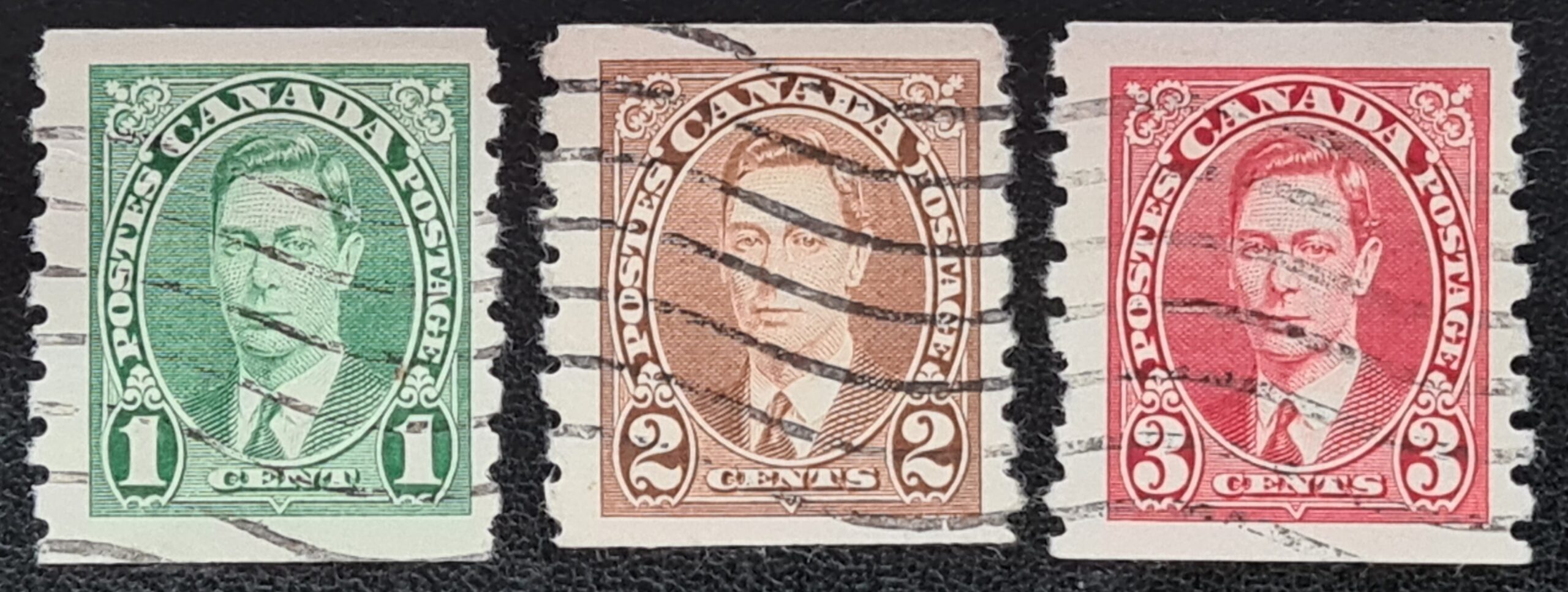 Canada 1937 (ii) Coil Stamps, Imperf x perf 8 SG368/70 Set of 3 Used