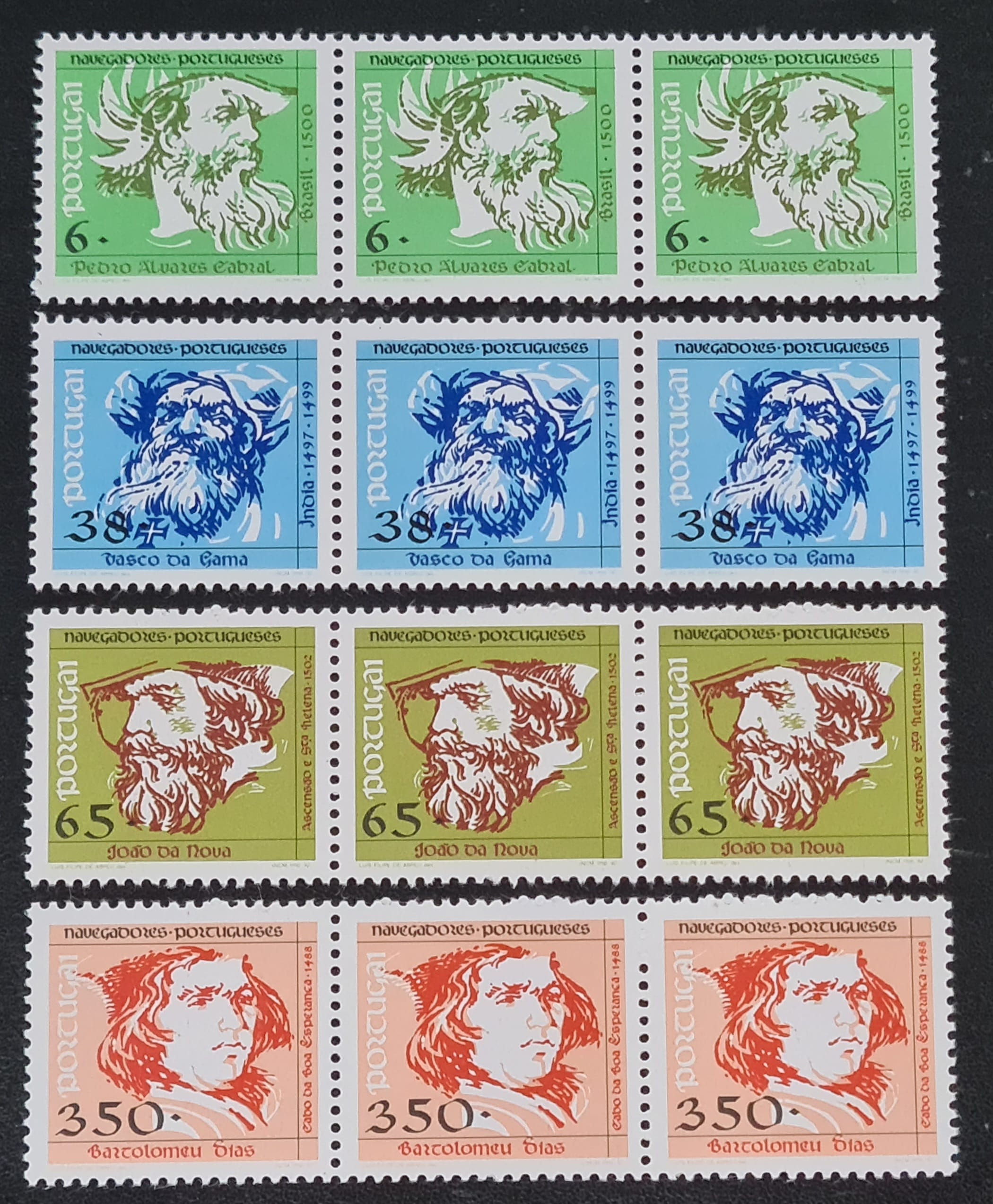 Portugal 1992 'Ships, Portuguese Navigators' 3rd Series Strips of 3 MNH