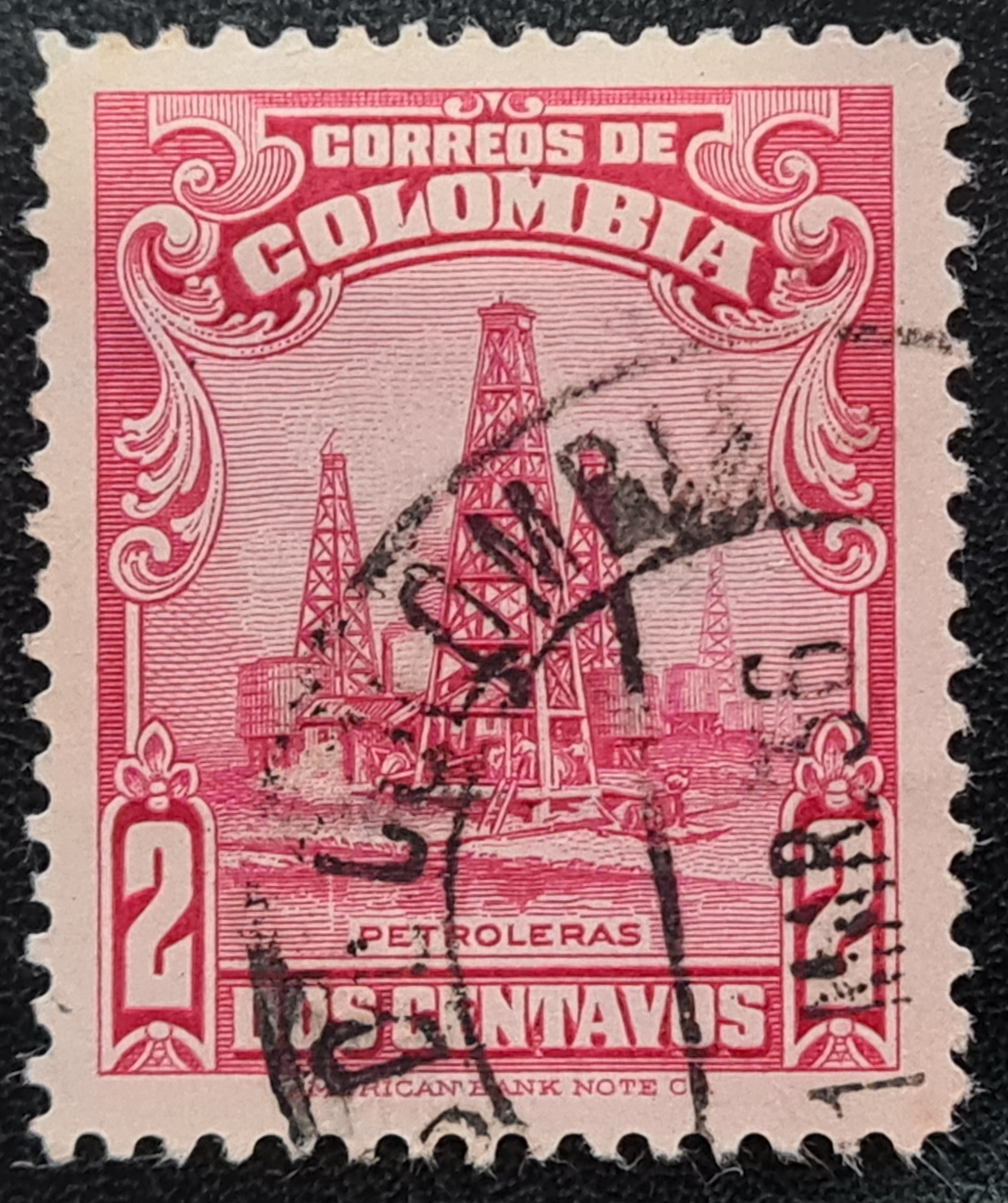Colombia 1934 'Oil Wells' SG458 2c. red used