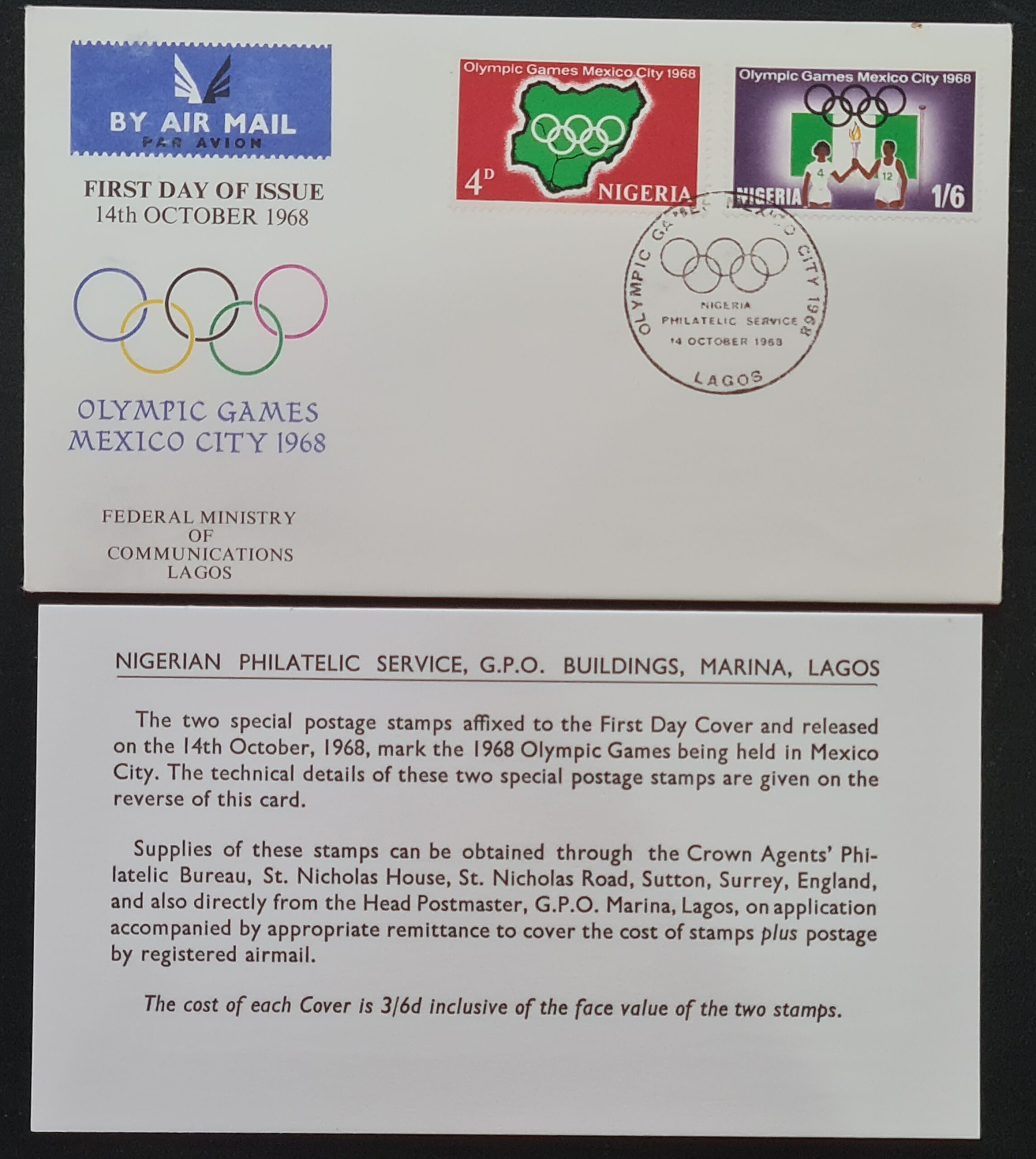 Nigeria 1968 'Olympic Games, Mexico' FDC LOGOS