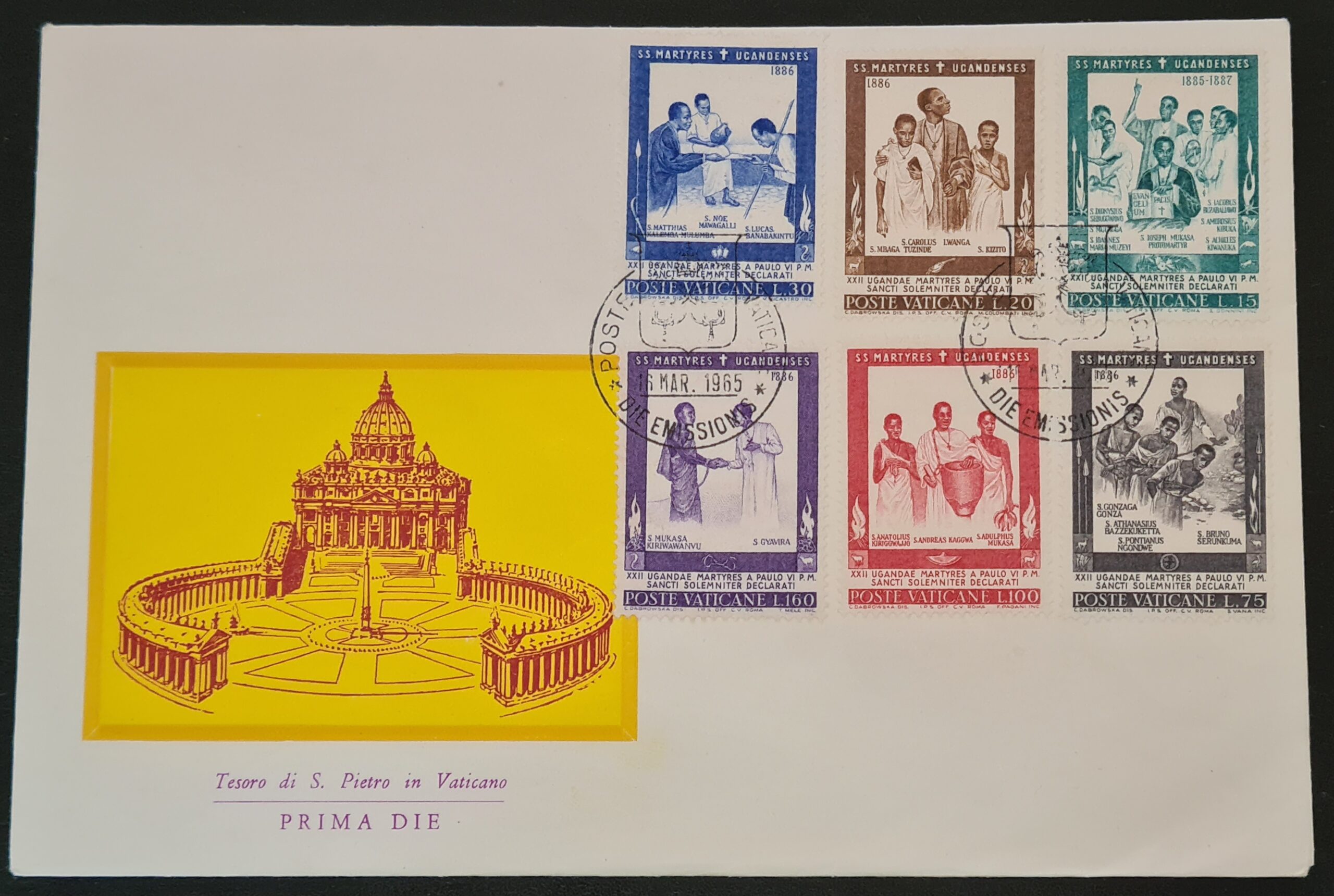 VATICAN CITY 1965 'Uganda Martyrs' SG404-409 FDC